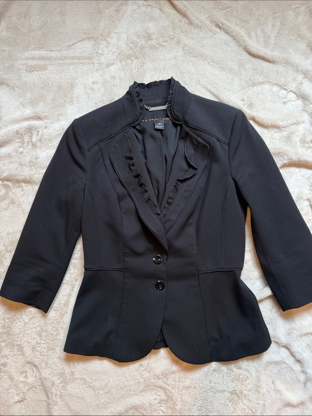 White House Black Market Black Ruffle-Trim Peplum Blazer